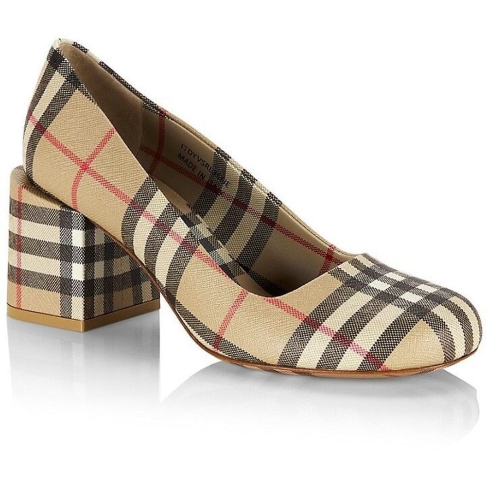 Burberry Joy Vintage Check Block Heel Round Toe Pumps Beige Size 38 $750 - Picture 5 of 16